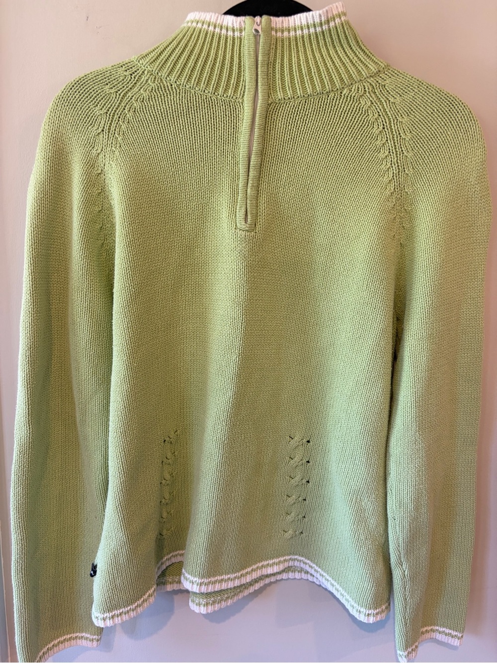 Anne Klein Sport Light Green Half-Zip Mock Neck Sweater with White Trim
